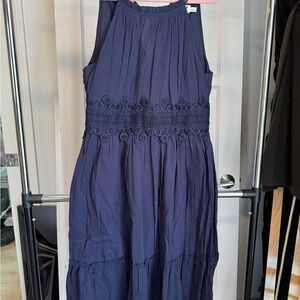 Eliza J Navy Blue Midi Dress with Lace Detail